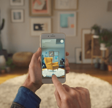 A phone showing an augmented reality app.
